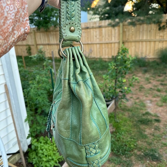 Isabella Fiore Love Dove Tattoo Bag Green Leather Hand Painted Signed HTF RARE - Picture 7 of 14